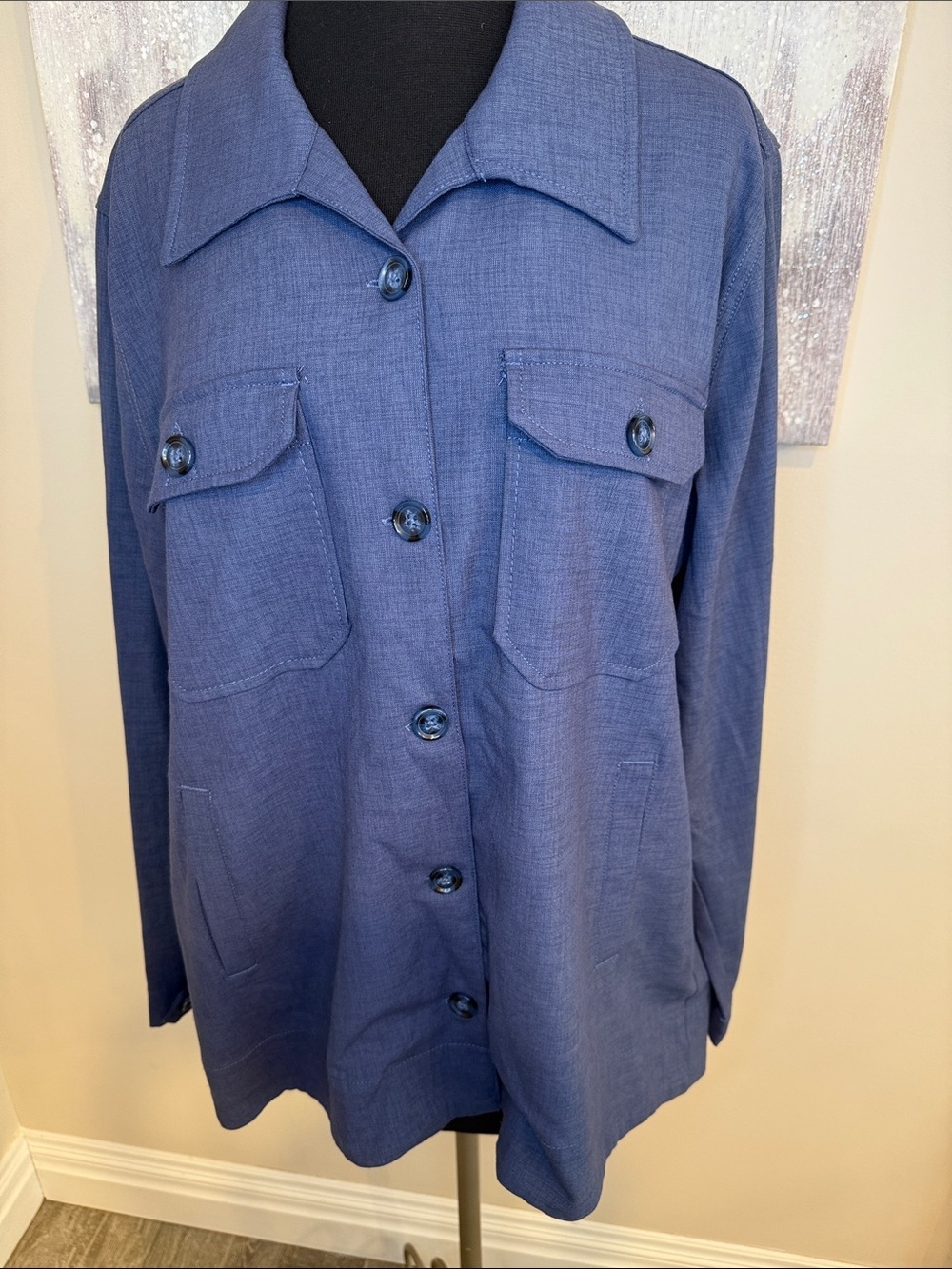 Liverpool Classic Blue Button-Front Shirt Jacket size Large